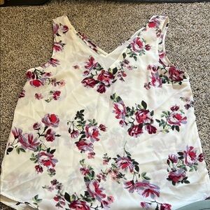 Floral Sleeveless Top - White and Pink